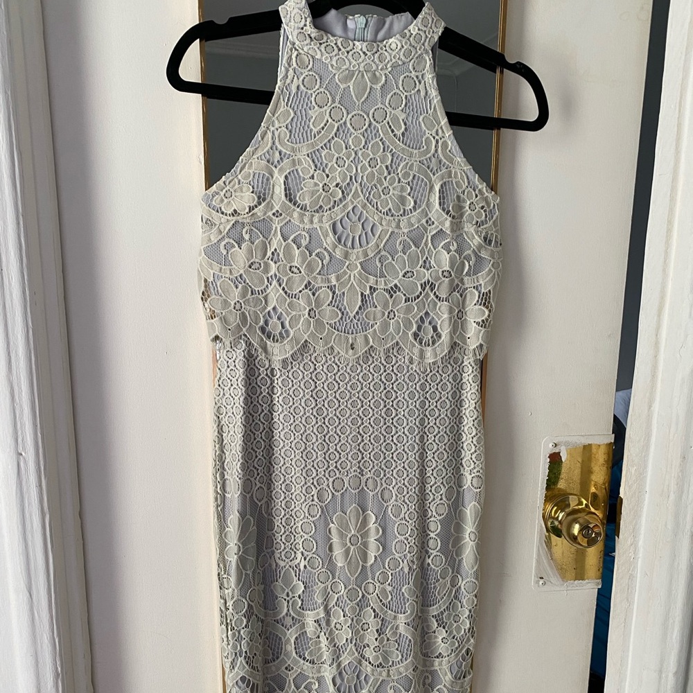 Gray lace midi dress